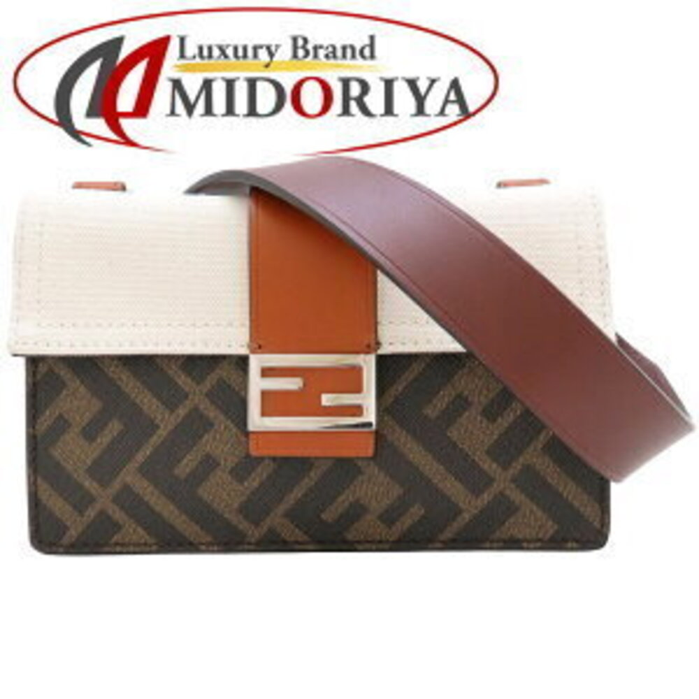 FENDI Shoulder Bag Leather Brown Ivory White
